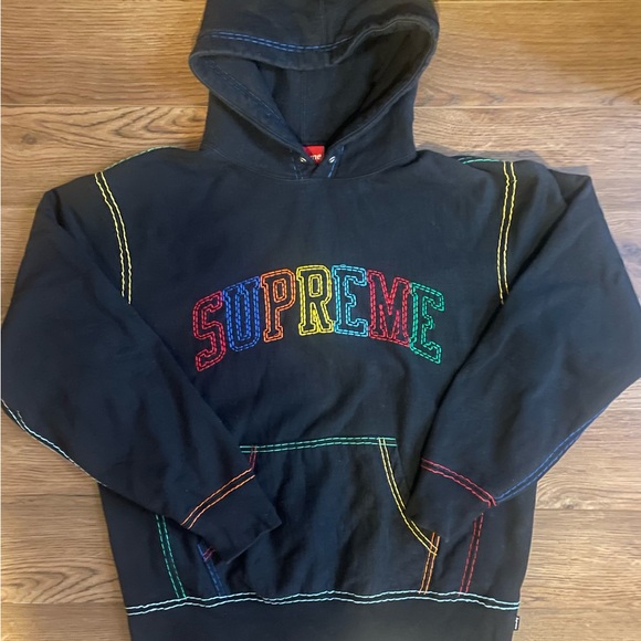Supreme Black Multicolor Stitch Hoodie